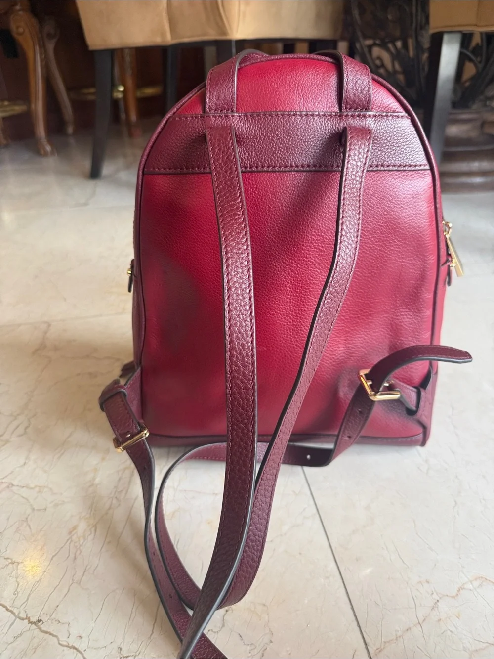 Michael Kors Burgundy Red Pebbled Leather Backpack with Gold Hardware NEVER USED